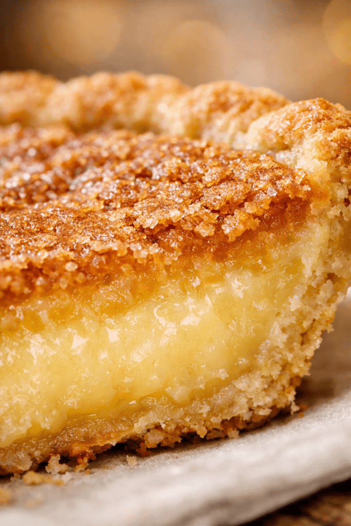 Close-up of Chess Pie texture showing custard and golden crust