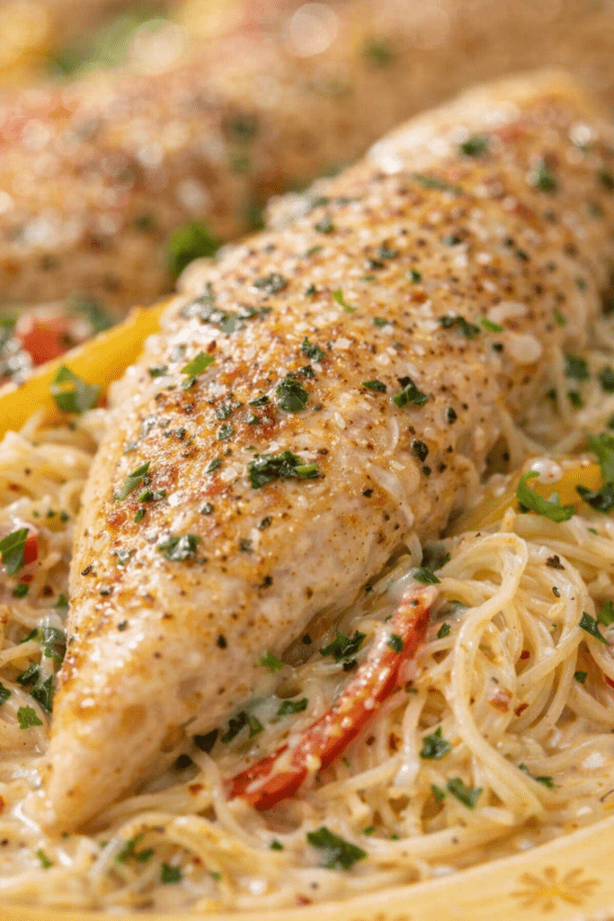Close-up of creamy Chicken Scampi texture