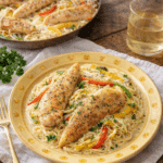 Chicken Scampi with creamy garlic sauce and pasta