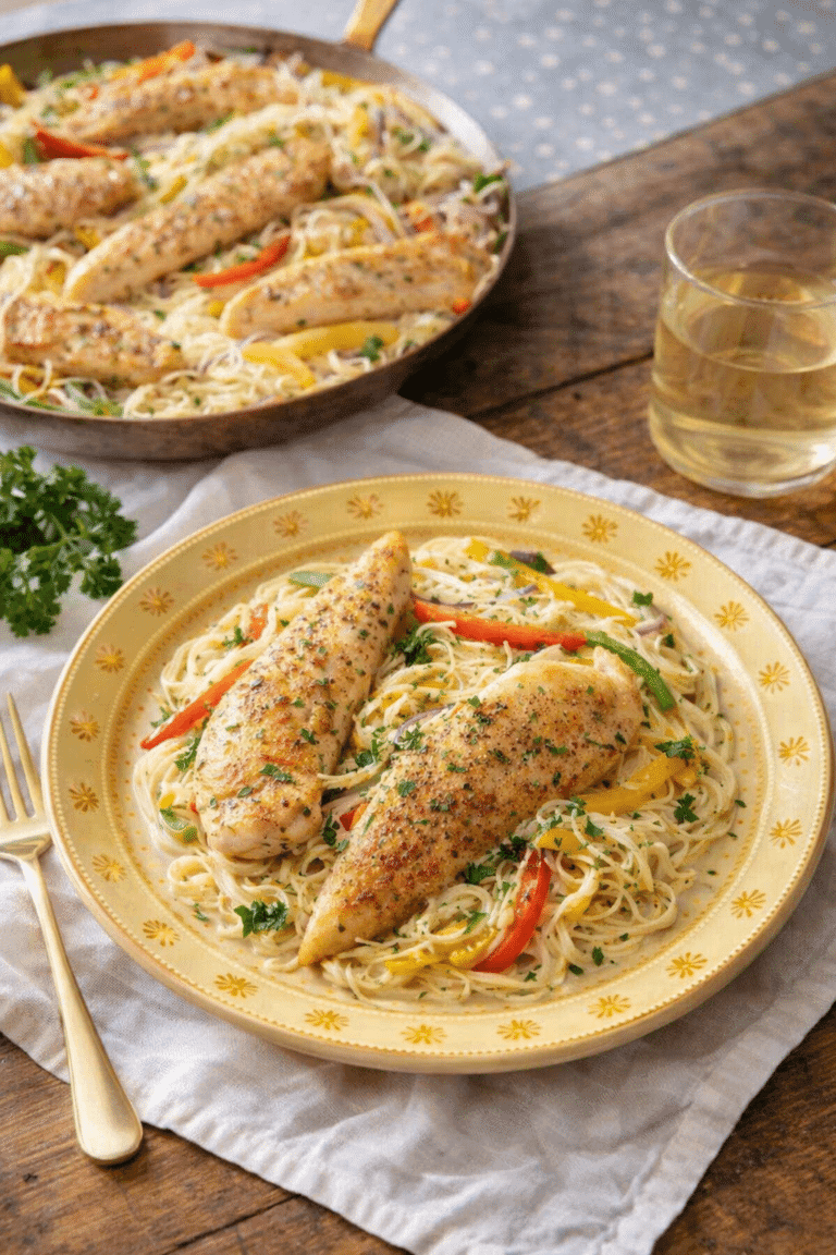 Chicken Scampi with creamy garlic sauce and pasta