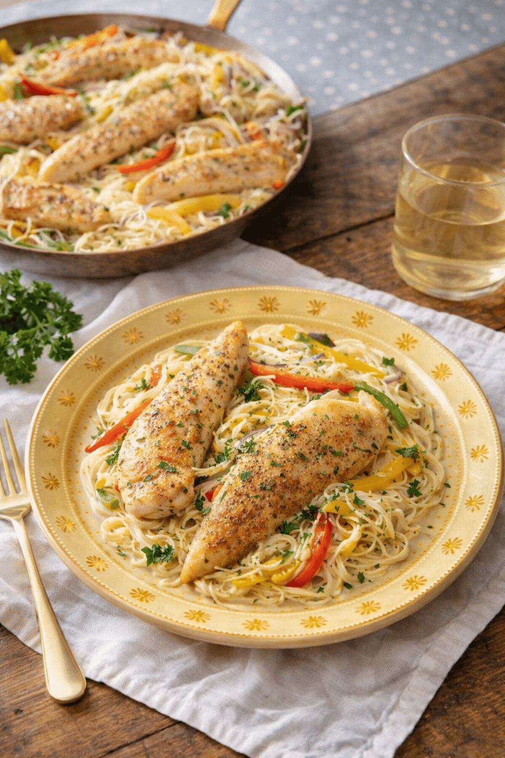 Chicken Scampi with creamy garlic sauce and pasta