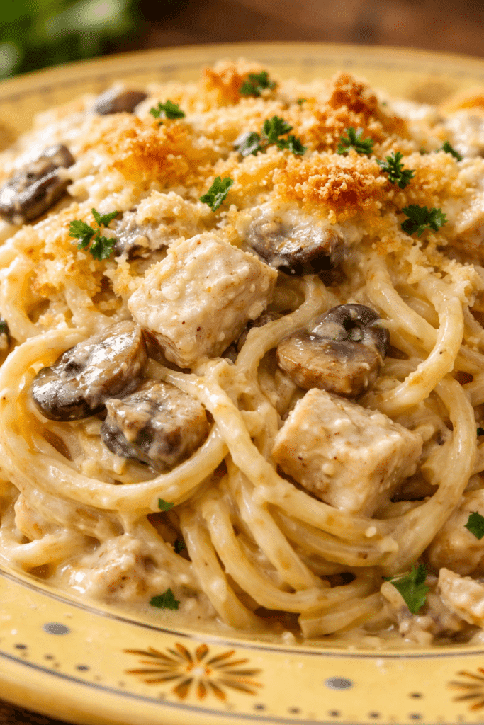Creamy Chicken Tetrazzini texture close-up