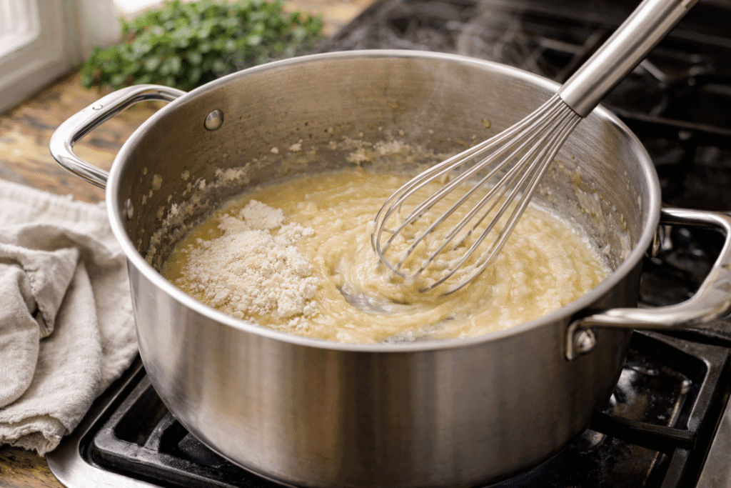 Making roux for Chicken Tetrazzini sauce