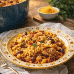 Chili Mac recipe served hot in a bowl