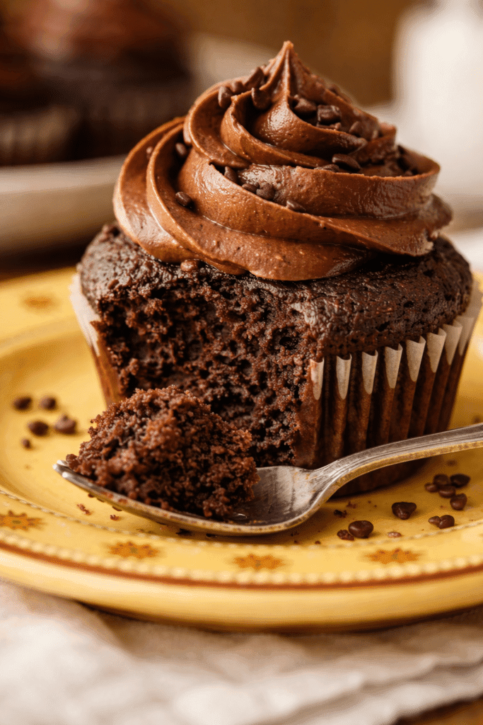 close-up of chocolate cupcake texture
