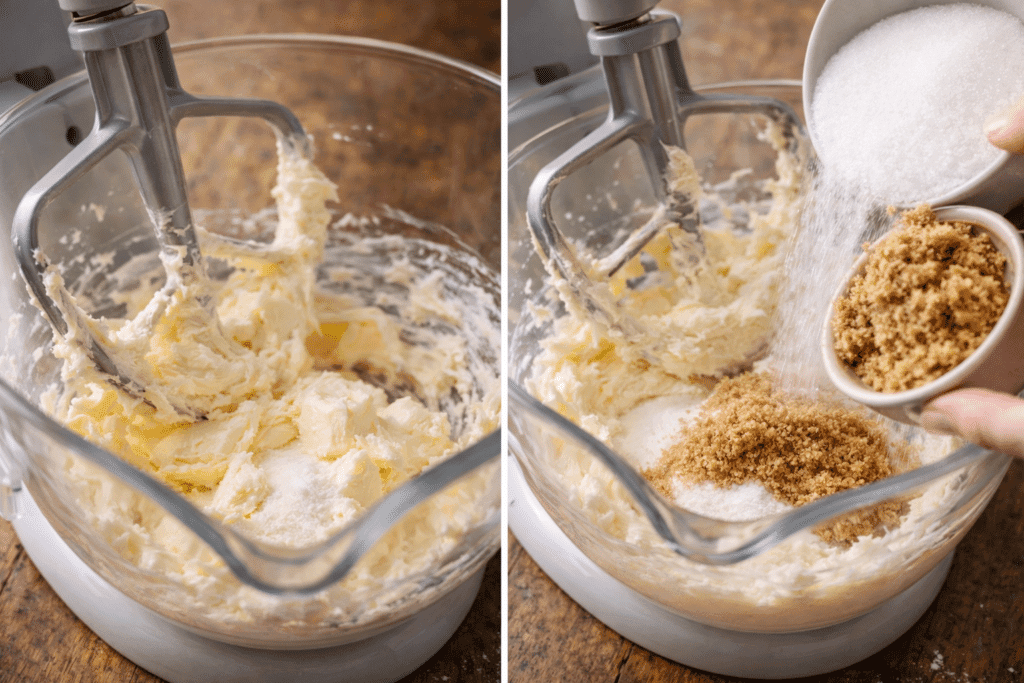 Creaming butter and cream cheese for Cookies and Cream Cookies