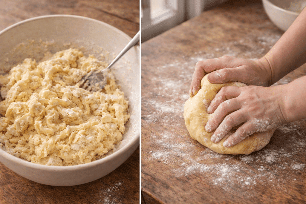 Forming and kneading Egg Noodles dough