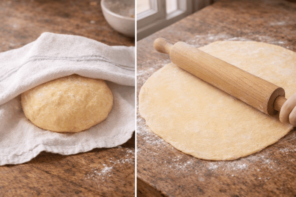Resting and rolling Egg Noodles dough thin