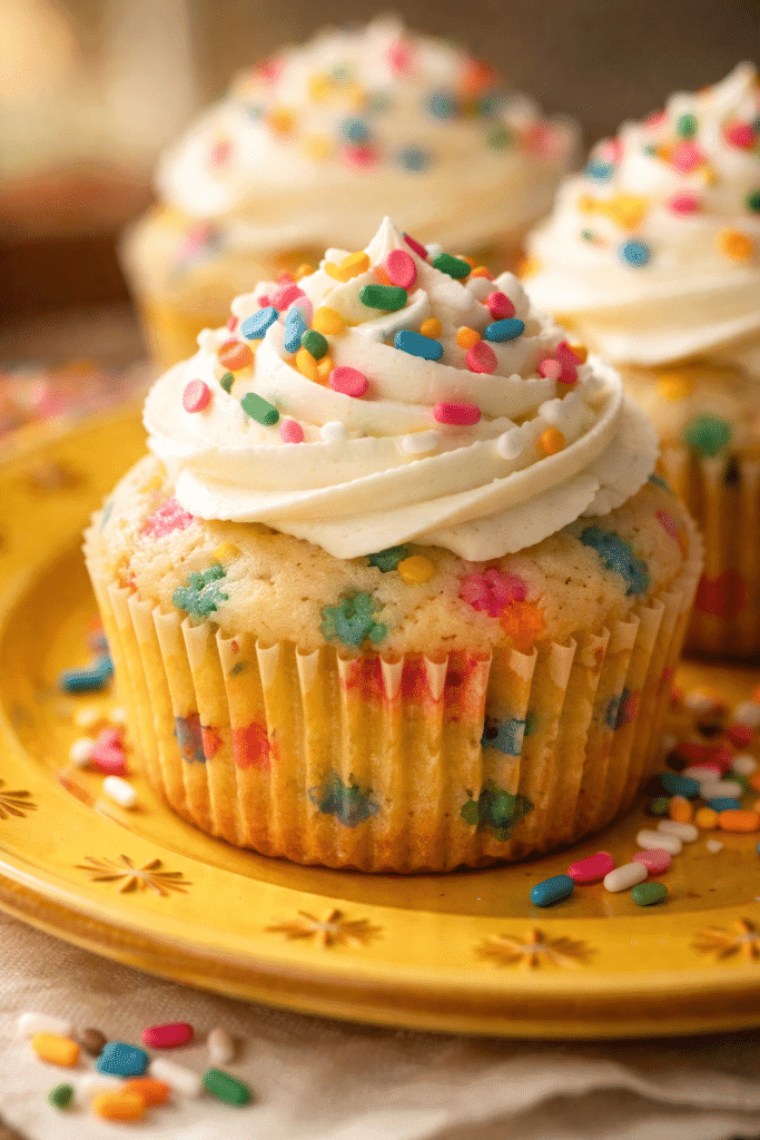 Close-up of Homemade Funfetti Cupcake texture
