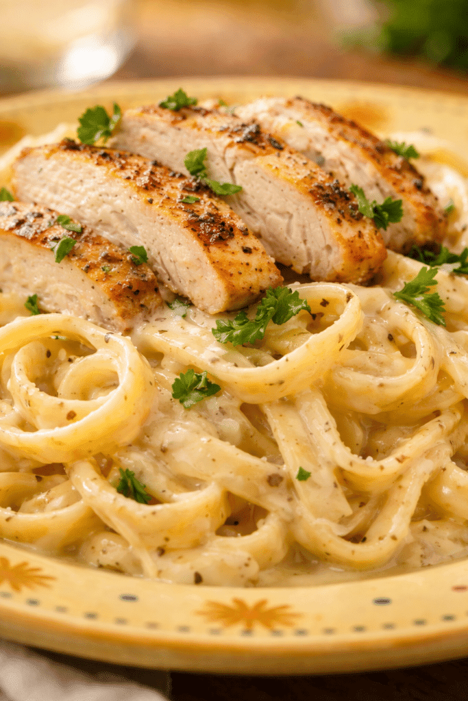 Creamy texture of Instant Pot Chicken Alfredo