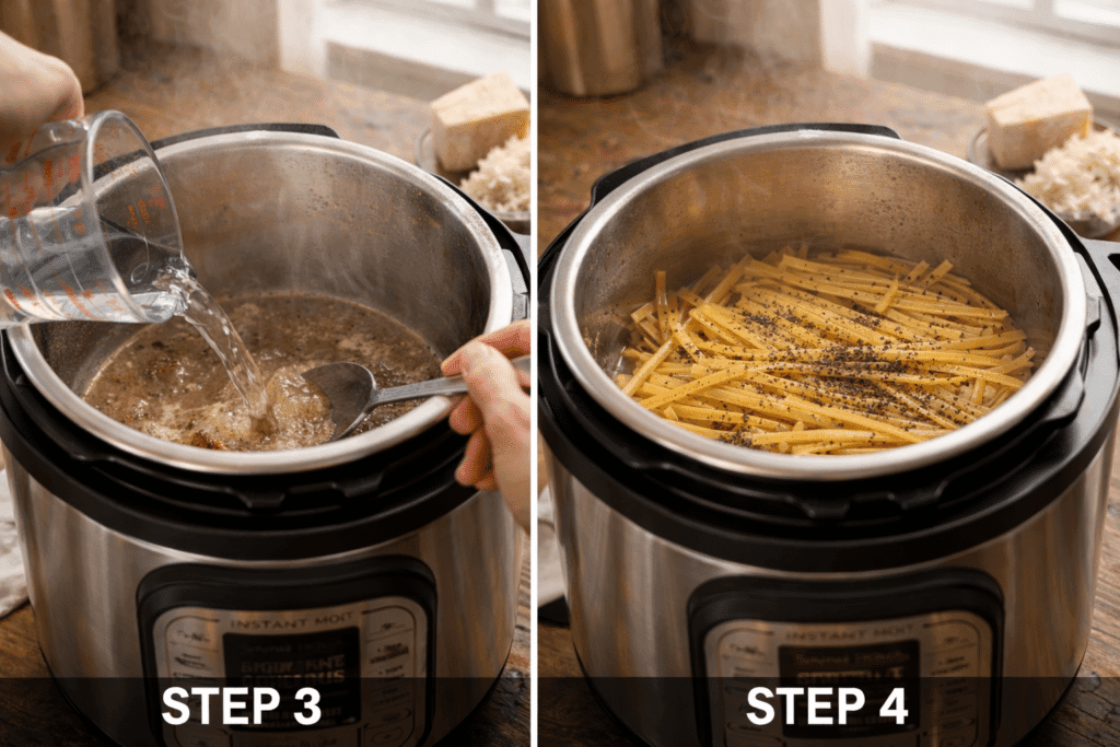 Deglazing pot and adding pasta for Instant Pot Chicken Alfredo