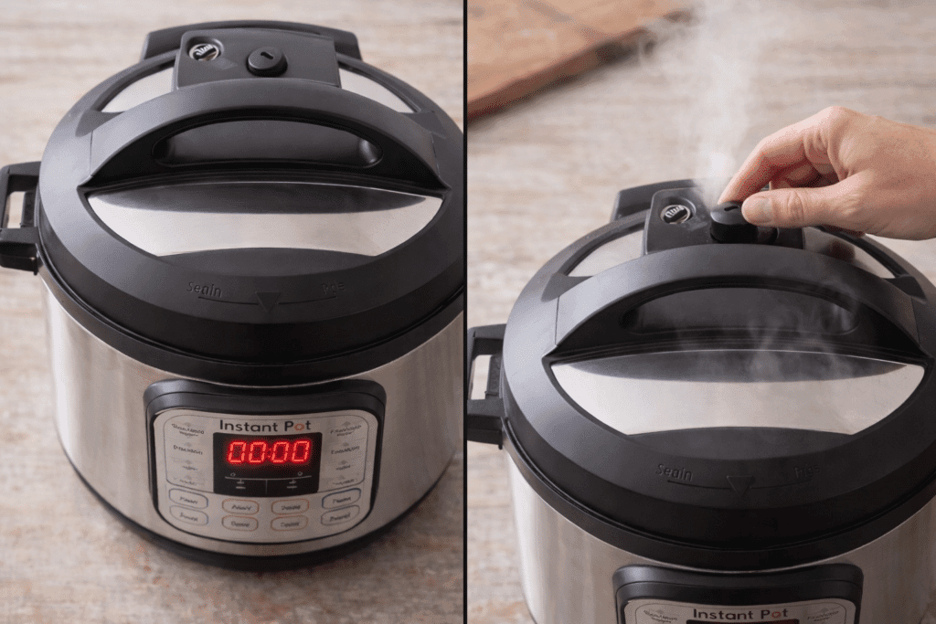 Natural pressure release and venting Instant Pot for shredded chicken