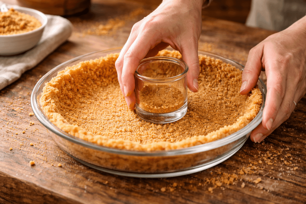 Pressing graham cracker crust for Key Lime Pie