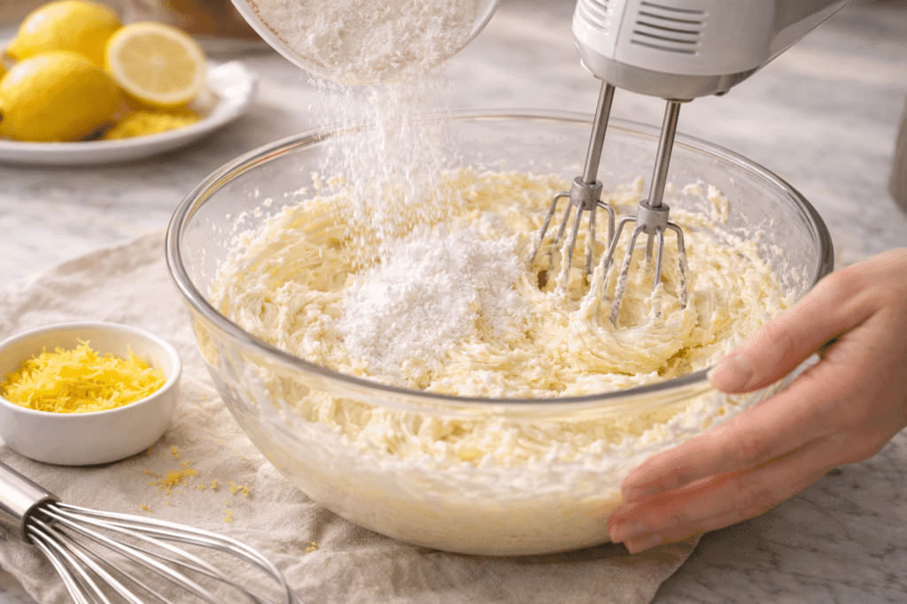 Making lemon cream cheese frosting