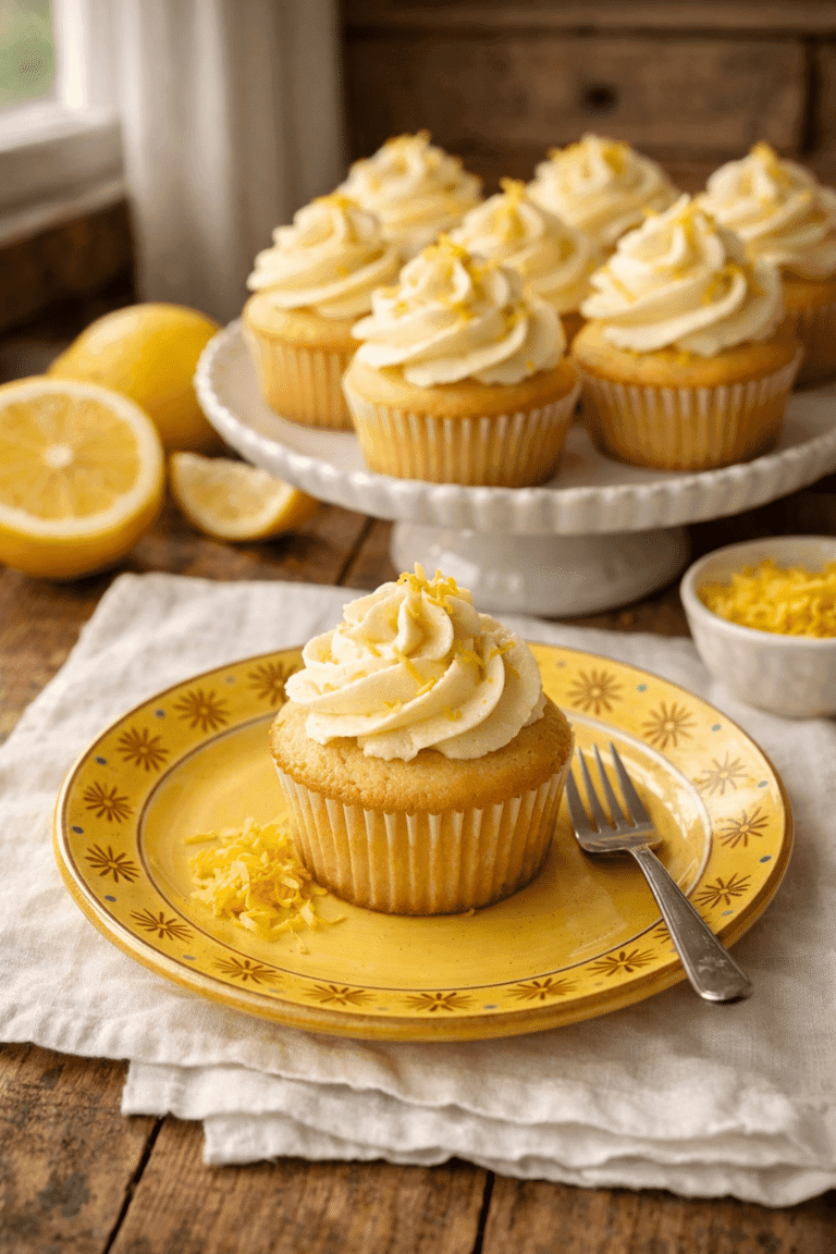 Homemade Lemon Cupcakes on a yellow plate