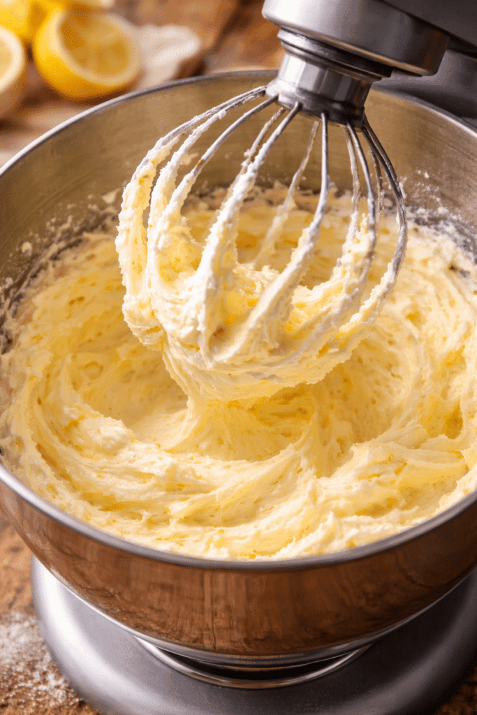 Making lemon buttercream frosting