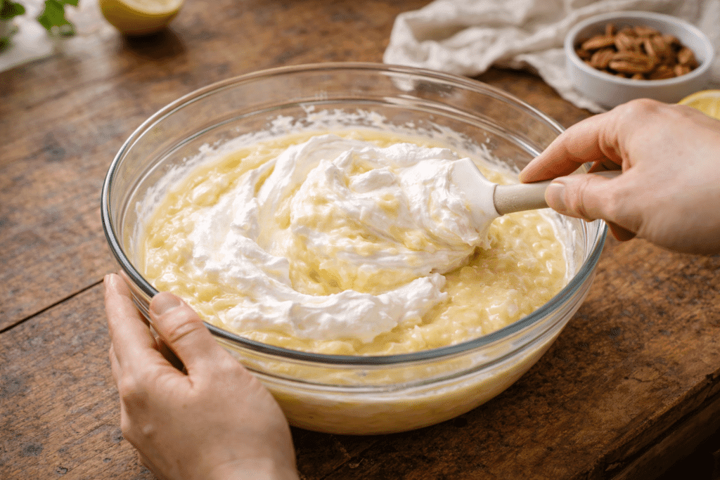 Folding Whipped Topping into Millionaire Pie Filling