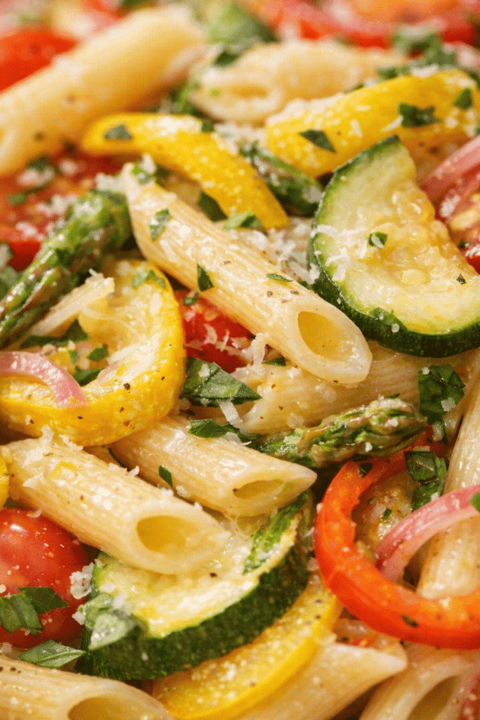 Close-up of Pasta Primavera texture