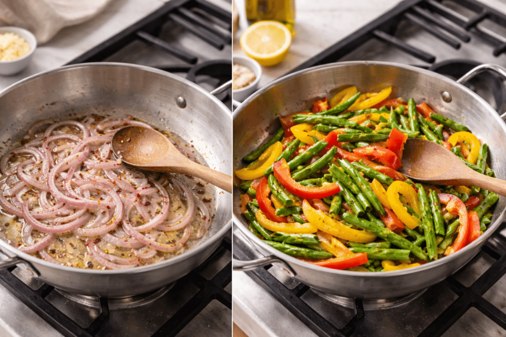 Sautéing vegetables for Pasta Primavera