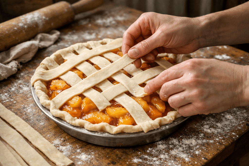 Weaving lattice top on peach pie