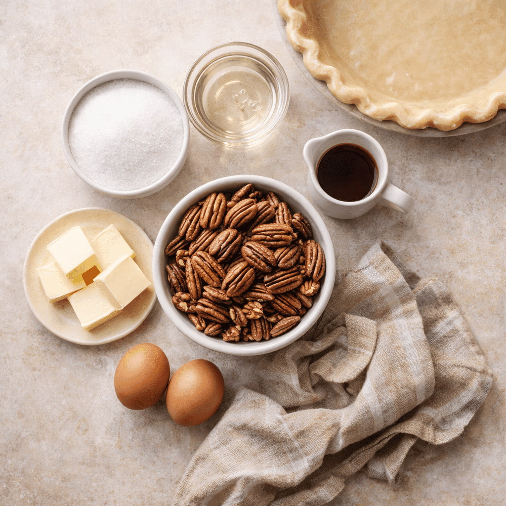Pecan Pie Ingredients Flatlay