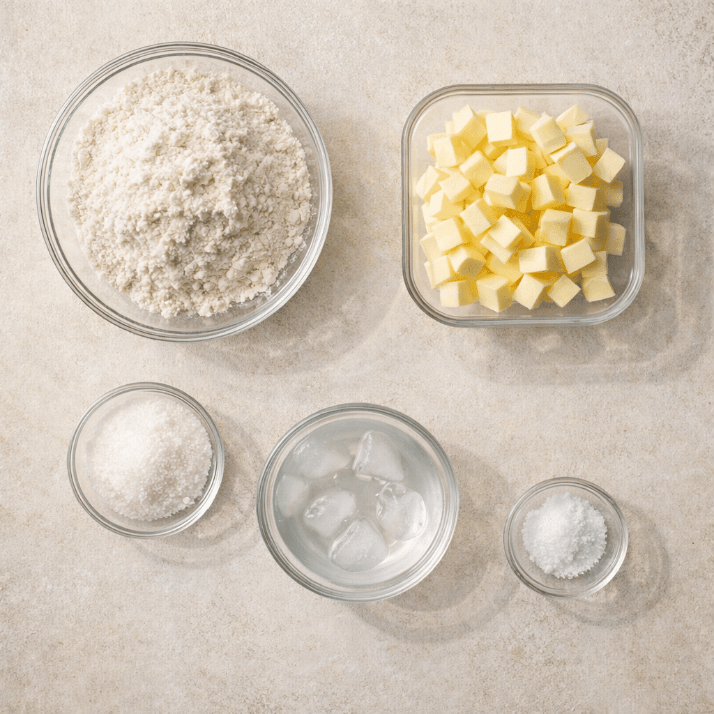 pie crust recipe ingredients flatlay