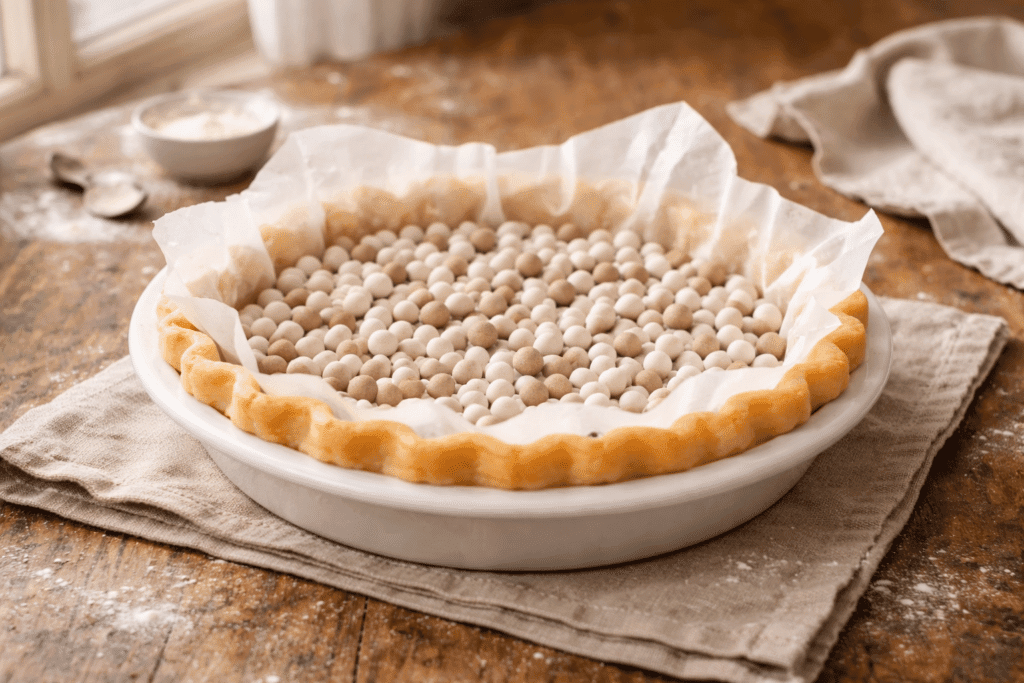 Step 2 – Blind baking crust for Pumpkin Meringue Pie Recipe