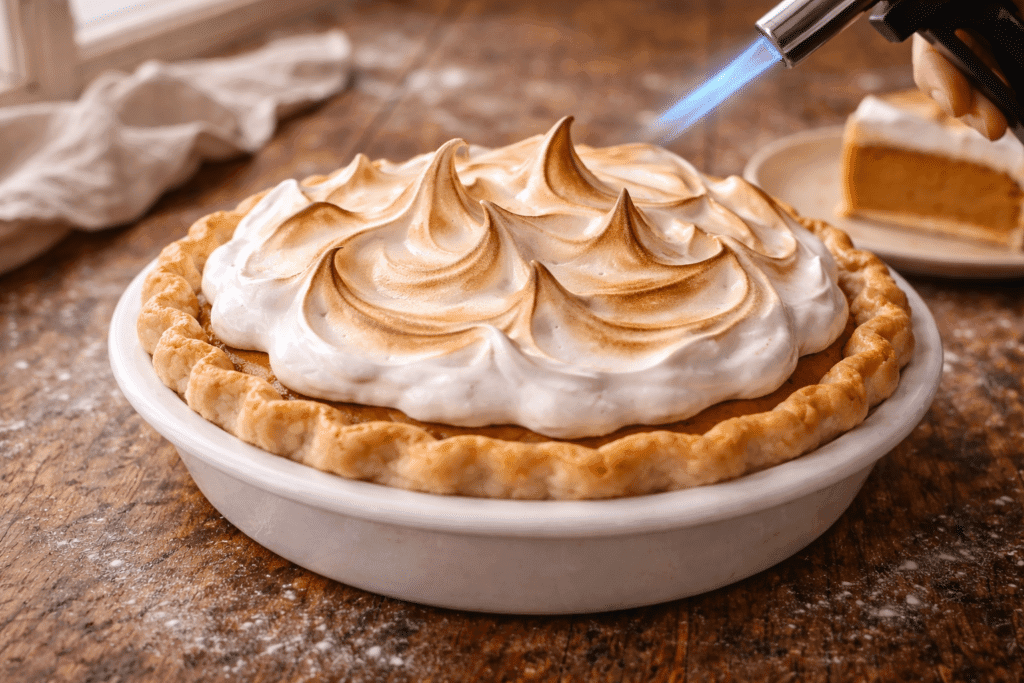 Step 8 – Toasting meringue and serving Pumpkin Meringue Pie Recipe