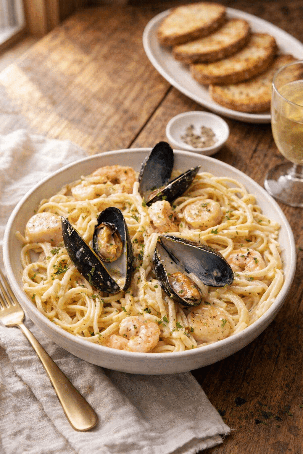 Seafood Pasta Recipe with shrimp scallops and mussels