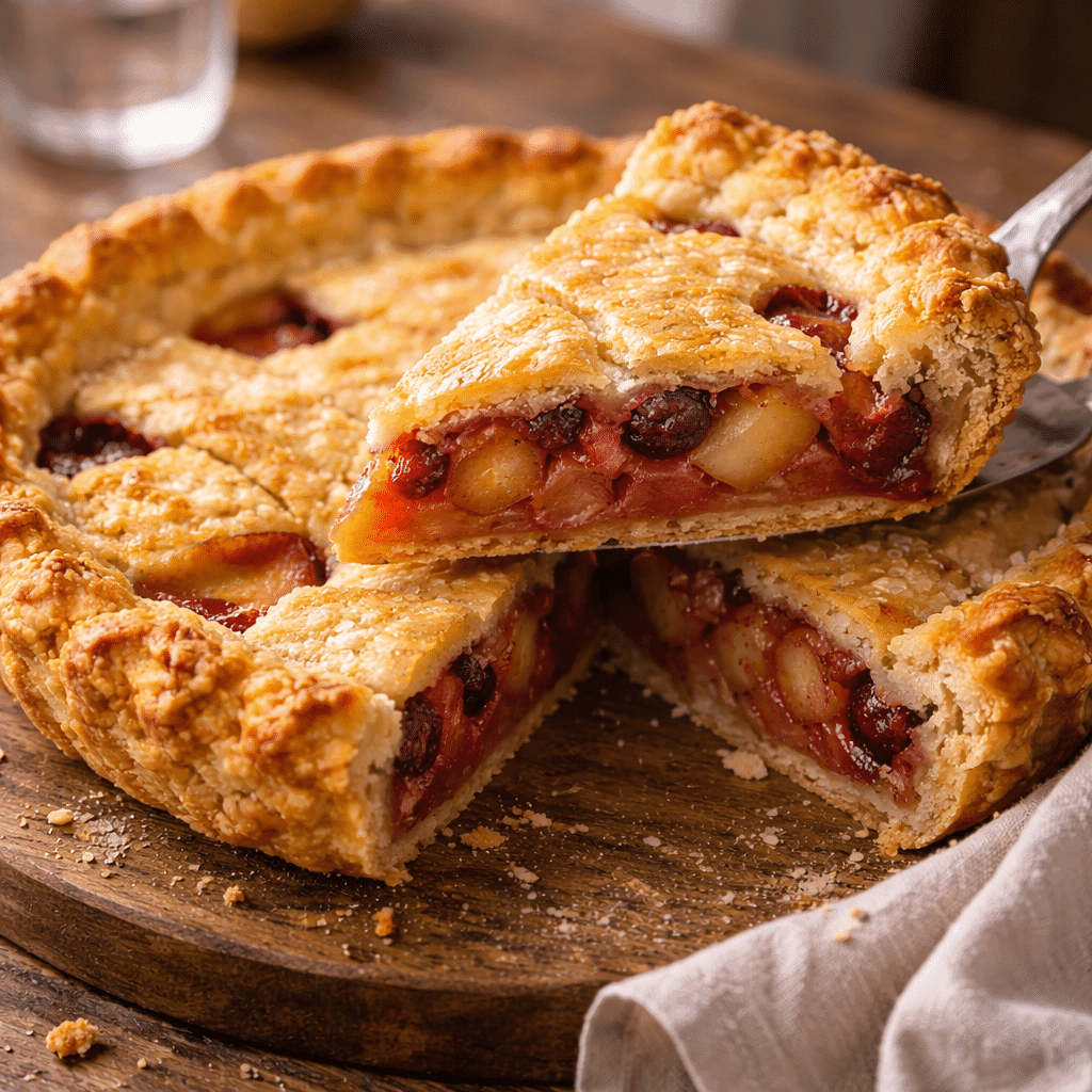 golden flaky pie crust served with fruit filling