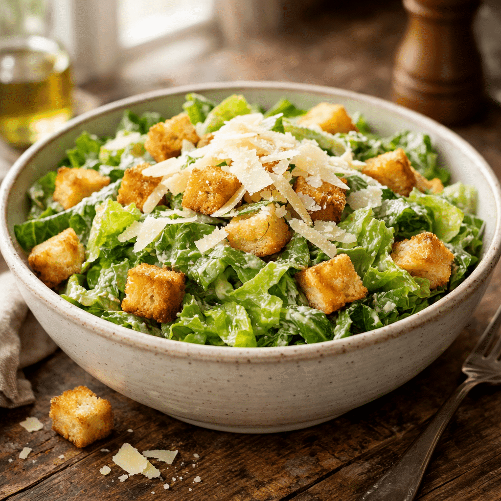Caesar Salad Recipe with homemade croutons and creamy dressing