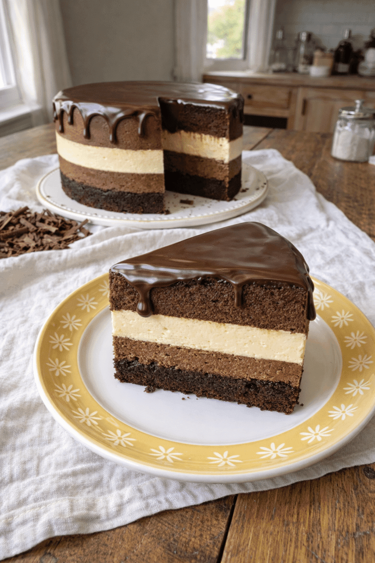 Classic Chocolate Cake with mousse layers and ganache