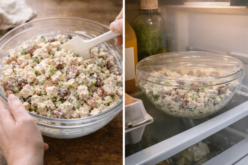 Mixing and chilling Classic Chicken Salad before serving
