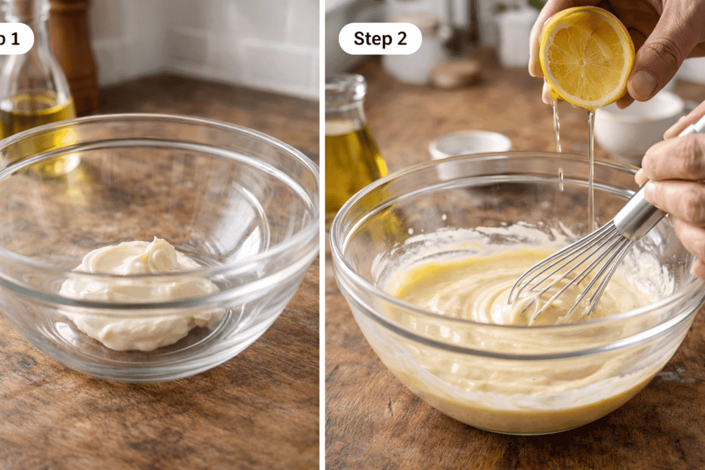 Step 1 and 2 of Homemade Caesar Dressing