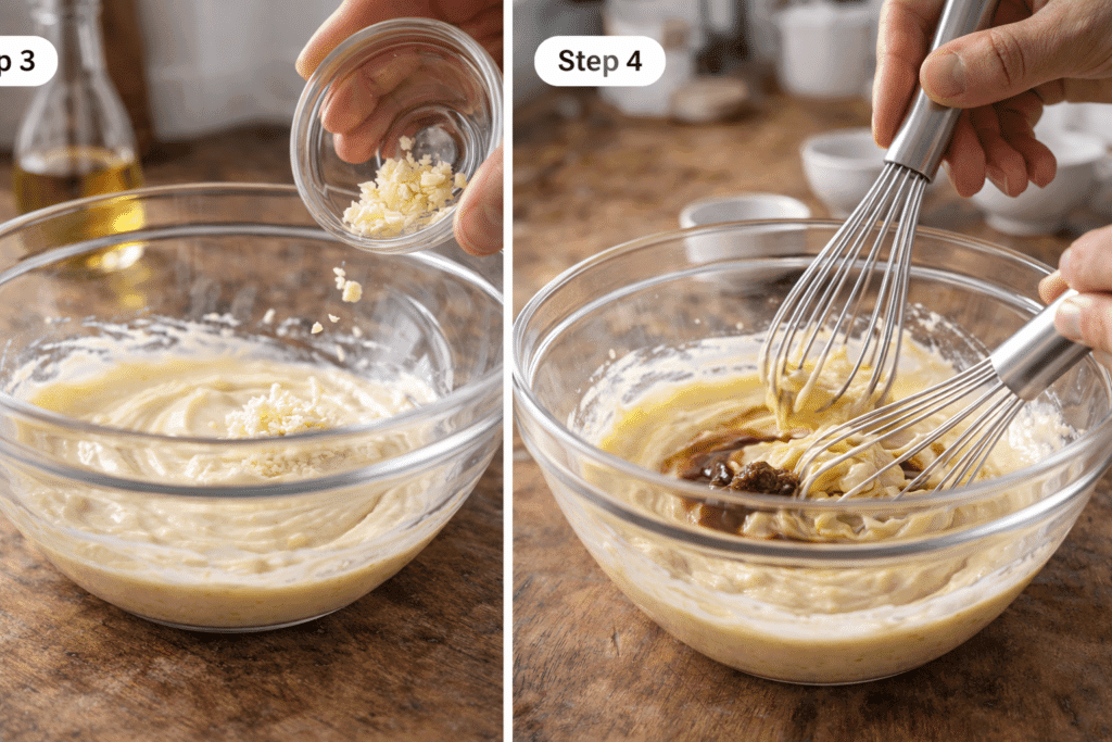 Step 3 and 4 of Homemade Caesar Dressing