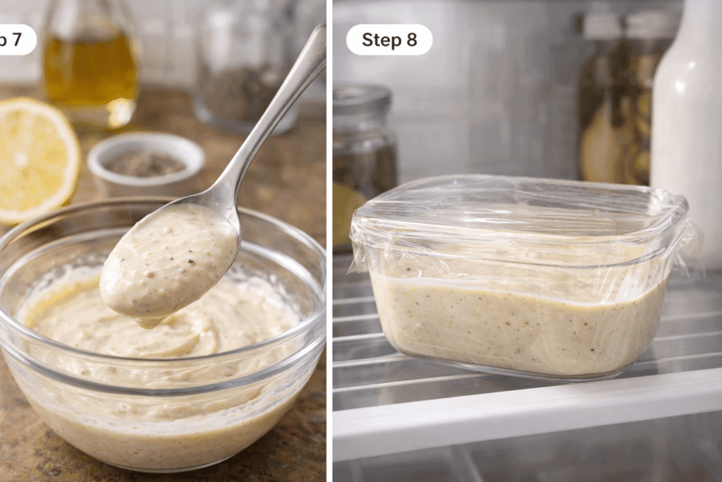 Step 7 and 8 of Homemade Caesar Dressing