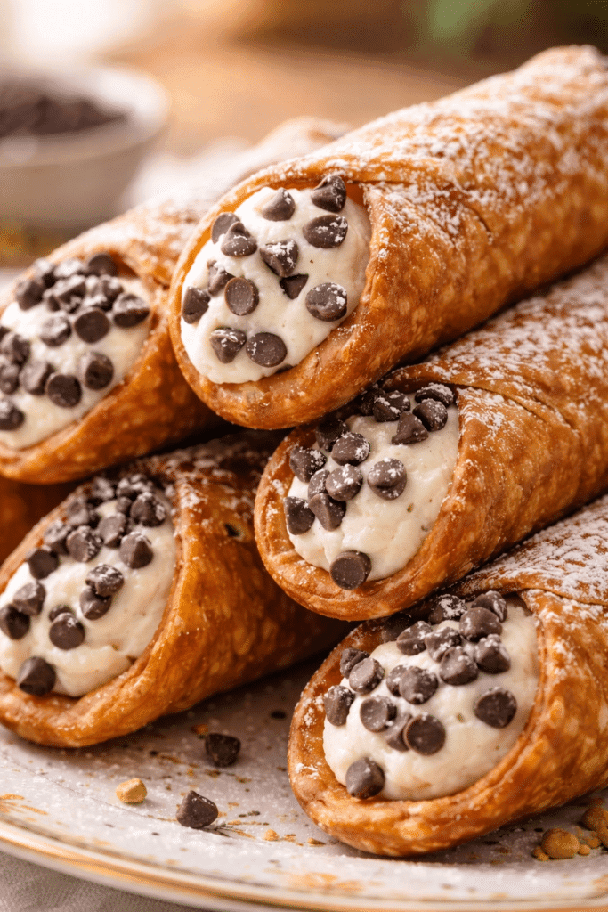Close-up texture of Homemade Cannoli shell and filling