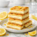 Lemon Cream Cheese Bars stacked with creamy lemon filling