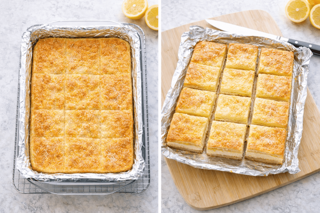 Baking and slicing Lemon Cream Cheese Bars