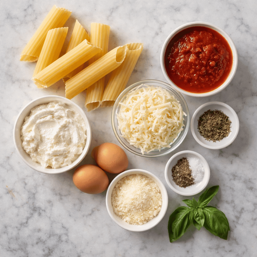 Ingredients needed to make Manicotti