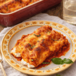 Manicotti baked with creamy ricotta filling and melted cheese