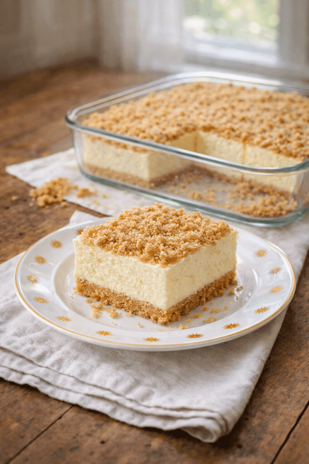 No Bake Woolworth Cheesecake with fluffy lemon filling and graham crust