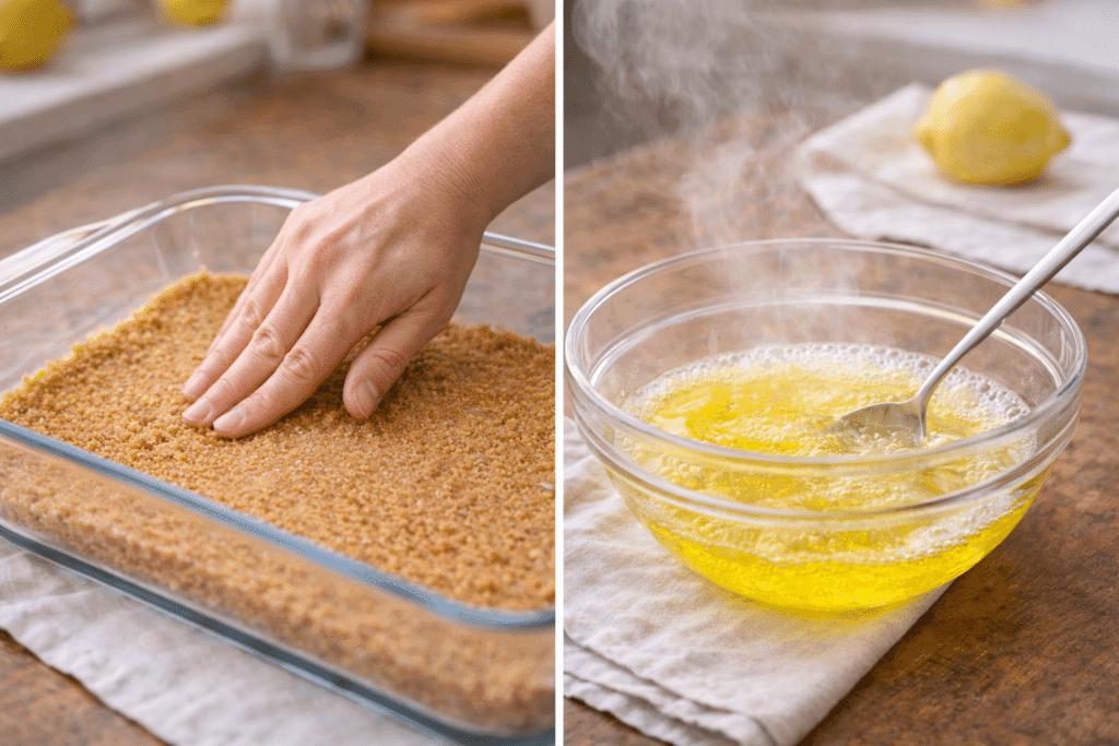 Preparing crust and dissolving gelatin for No Bake Woolworth Cheesecake