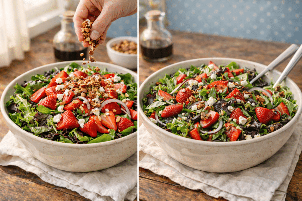 Finishing and serving Strawberry Salad Recipe