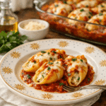 Stuffed Shells recipe baked with ricotta cheese and marinara sauce