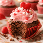 Close-up of Valentine Cupcakes showing soft crumb and raspberry buttercream