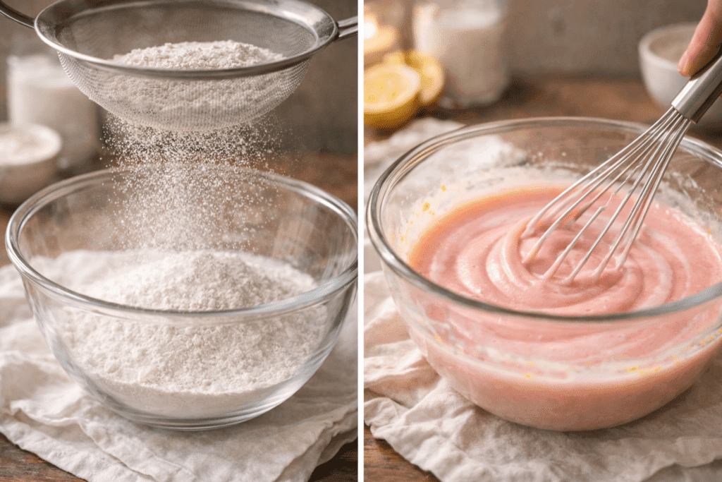 Mixing dry and wet ingredients for Valentine Cupcakes